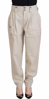Beige Cotton Women Cargo Pants