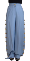 Light Blue Button Wide Leg Pants 1
