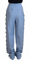 Light Blue Button Wide Leg Pants 3