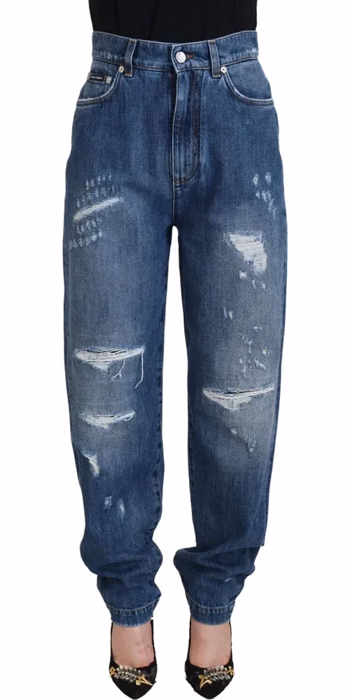Blue Washed Cotton Tattered Denim Jeans