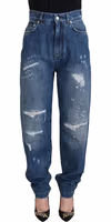 Blue Washed Cotton Tattered Denim Jeans 1