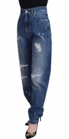 Blue Washed Cotton Tattered Denim Jeans 2