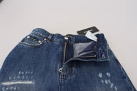Blue Washed Cotton Tattered Denim Jeans 4