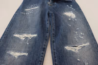 Blue Washed Cotton Tattered Denim Jeans 5