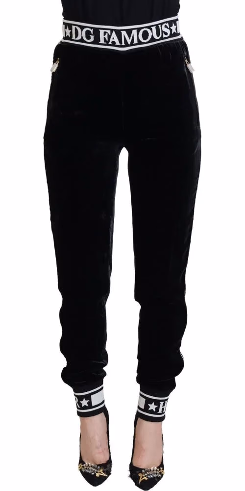 Black DG Logo Velvet Trouser Pants