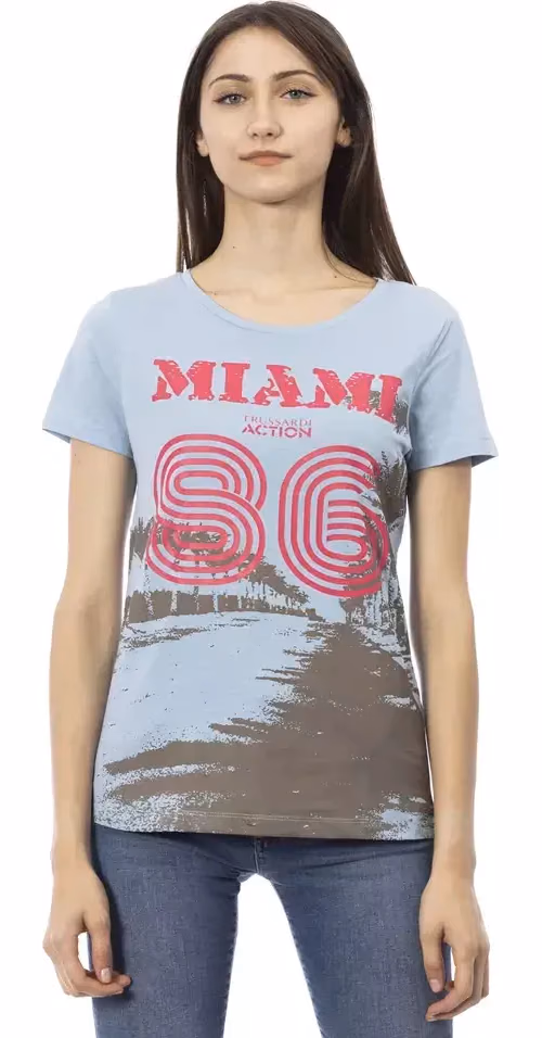 Light Blue Cotton Women T-Shirt