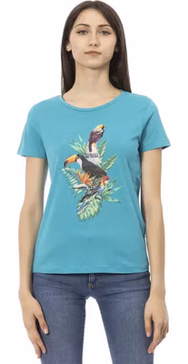 Light Blue Cotton Women T-Shirt
