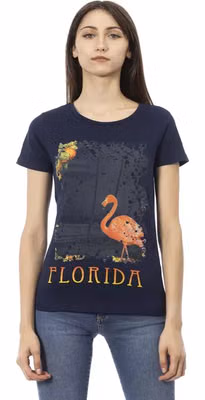 Blue Cotton Women T-Shirt