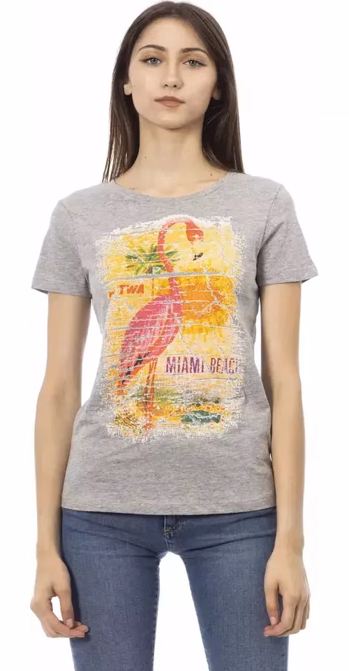 Gray Cotton Women T-Shirt