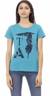 Light Blue Cotton Women T-Shirt