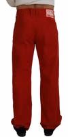 Red Cotton Straight Fit Men Denim Jeans 3