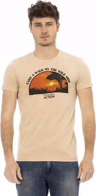 Beige Cotton Men T-Shirt