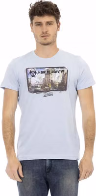Light Blue Cotton Men T-Shirt