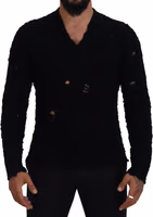 Black Wool V-neck Knitted Pullover Sweater 1