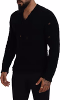 Black Wool V-neck Knitted Pullover Sweater 2