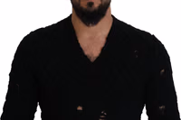 Black Wool V-neck Knitted Pullover Sweater 4