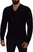 Black Wool V-neck Knitted Pullover Sweater 5