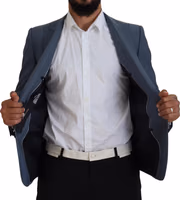 Blue Wool Stretch Slim Fit Jacket Blazer 5