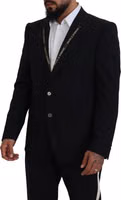 Black Wool Stretch Slim Fit Jacket Blazer 1