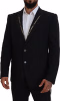 Black Wool Stretch Slim Fit Jacket Blazer 4