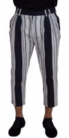 White Cotton Striped Cropped Pants 1