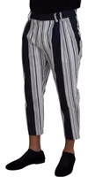 White Cotton Striped Cropped Pants 2