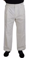 White Cotton Striped Formal Pants 1