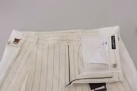 White Cotton Striped Formal Pants 4