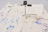 White Cotton Color Splash Print Denim Pants 5