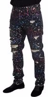 Black Multicolor Print Tattered Denim Jeans 2