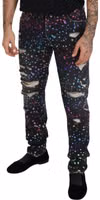 Black Multicolor Print Tattered Denim Jeans 4