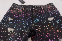 Black Multicolor Print Tattered Denim Jeans 5