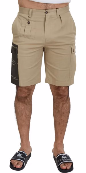 Beige Cotton Cargo Bermuda Shorts