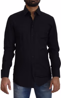 Black Cotton Slim Fit Formal Dress GOLD Shirt 1