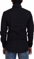 Black Cotton Slim Fit Formal Dress GOLD Shirt 3