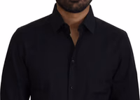 Black Cotton Slim Fit Formal Dress GOLD Shirt 4