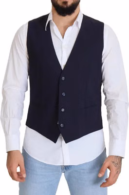 Dark Blue Wool Stretch Waistcoat Formal Vest