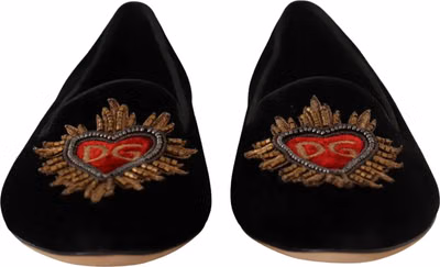 Black DG Sacred Heart Patch Slip On Flat Shoes
