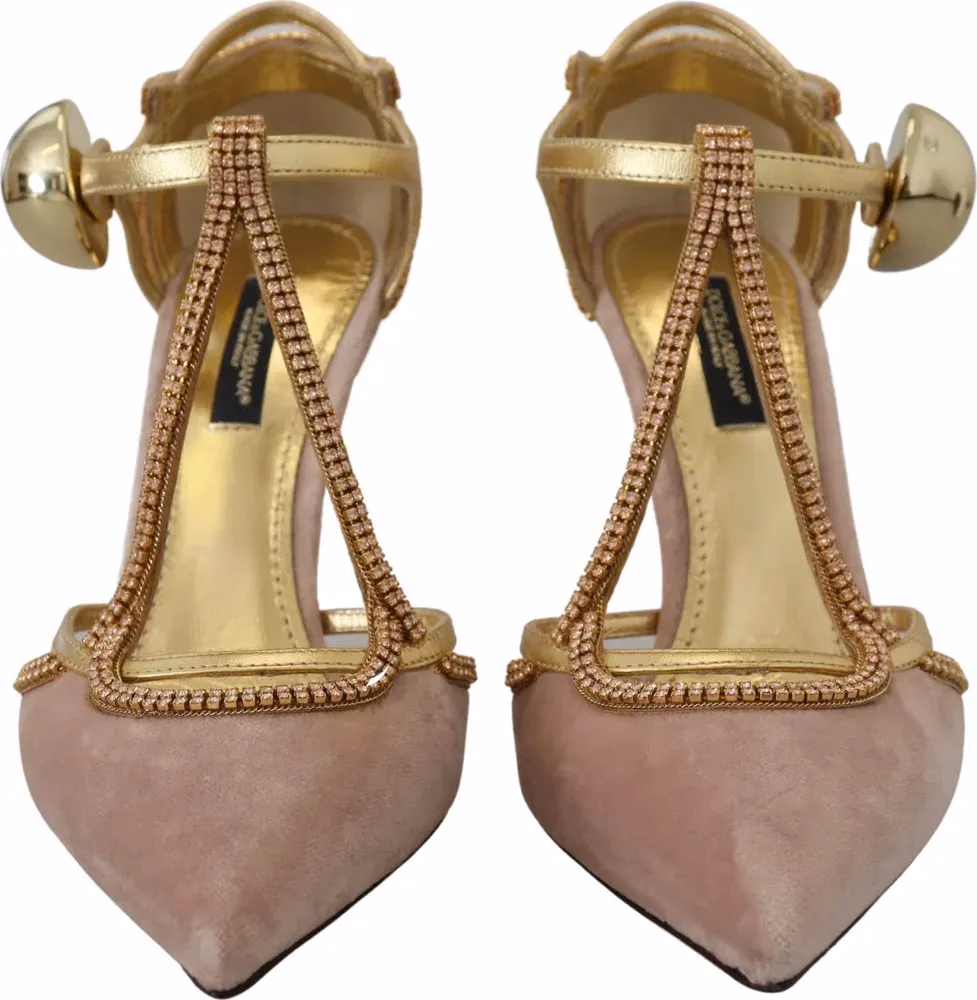 Pink Crystal T-strap Heels Pumps Shoes
