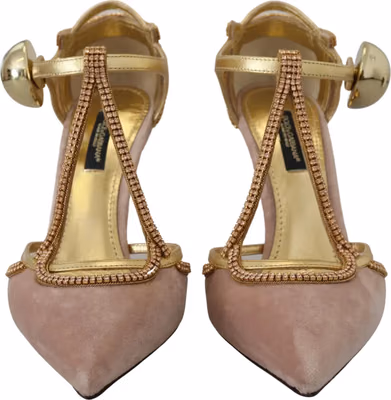 Pink Crystal T-strap Heels Pumps Shoes