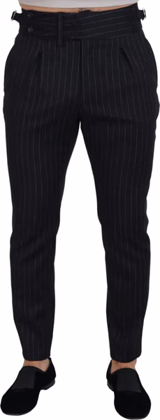 Black Wool Striped Chino Pants