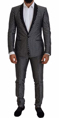 Dark Gray White Silk MARTINI Slim Fit Suit