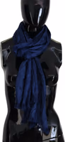 Blue Silk Shawl Foulard Fringes Scarf 1