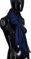 Blue Silk Shawl Foulard Fringes Scarf 2