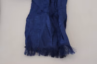 Blue Silk Shawl Foulard Fringes Scarf 4