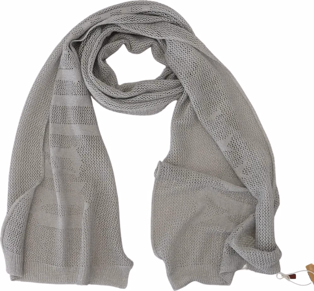 Gray Logo Knitted Neck Wrap Shawl Foulard Scarf