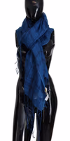 Blue Linen Shawl Foulard Fringes Scarf 1