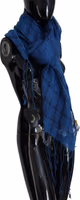 Blue Linen Shawl Foulard Fringes Scarf 2