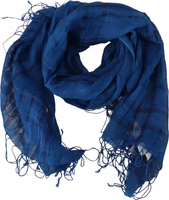 Blue Linen Shawl Foulard Fringes Scarf 3