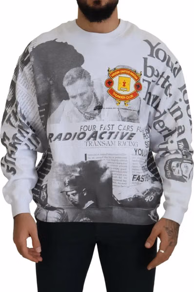 White Cotton Crewneck Pullover Sweatshirt Sweater